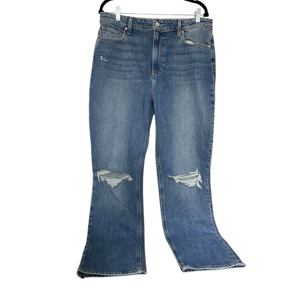 PAIGE STELLA Blue Flare Wide Leg Jeans with Distressed sz 32
